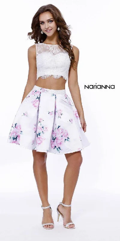 Popular Collection Two Piece Floral Print Prom Short Dress Ivory/Pink