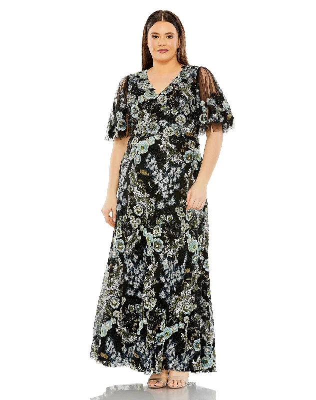 Unbeatable Deals Mac Duggal 20630 Long Plus Size Floral Formal Dress