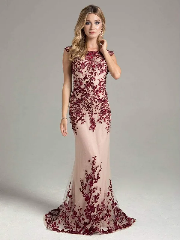 Statement Fashion Offers Lara Dresses Floral Cap Sleeves Long Gown in Wine 32901