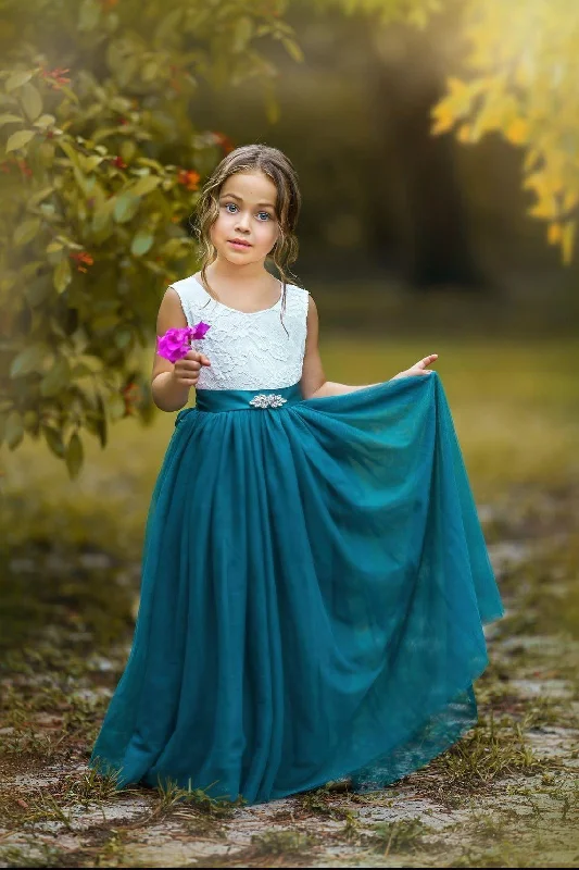 Budget Saver Sleeveless Teal Blue Flower Girl Dress - Perfect for Any Style Wedding