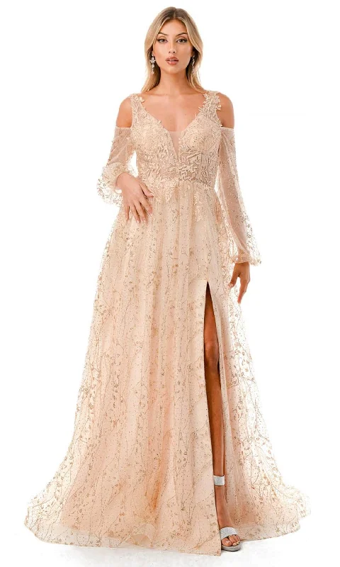 New Styles Just In Aspeed Design L2772T - Glitter Cold Shoulder Evening Gown