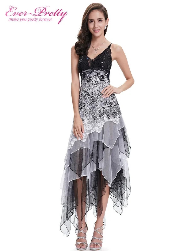 Vibrant Style Promotions Party Dresses Ever Pretty EP6212B Sexy Black and White Lace Long Wedding Plus Size Cocktail Dress