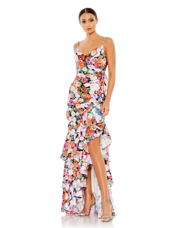 Casual Yet Chic Sales Mac Duggal 68075 Floral Print Formal Prom Long Ruffle Dress