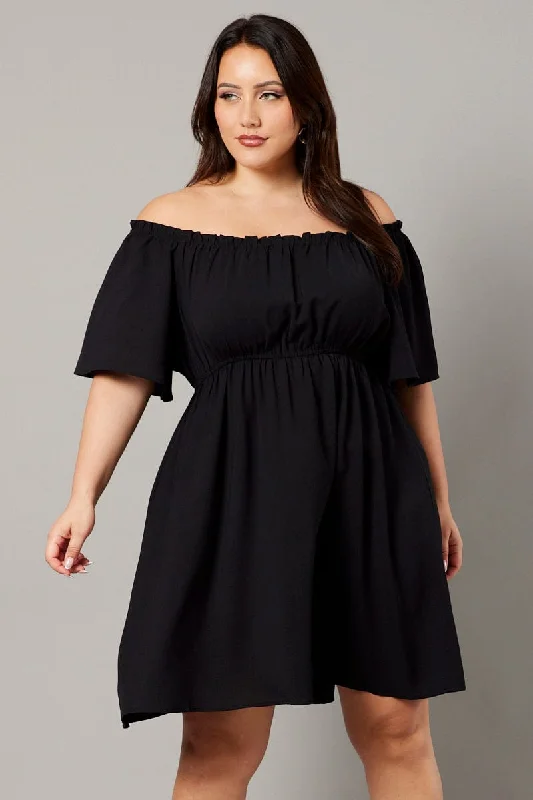 Vintage-Inspired Style Offers Black Off Shoulder Mini Dress