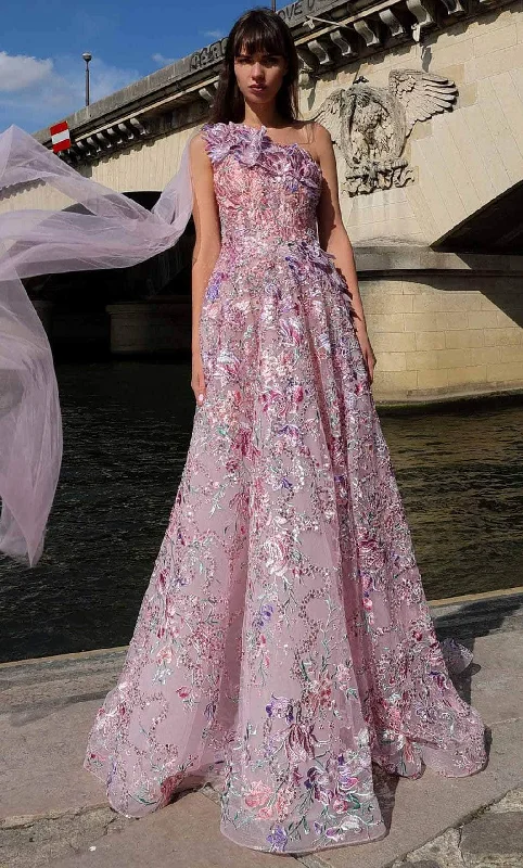 Limited Time MNM Couture K4020 - Floral Embroidered One Shoulder Gown