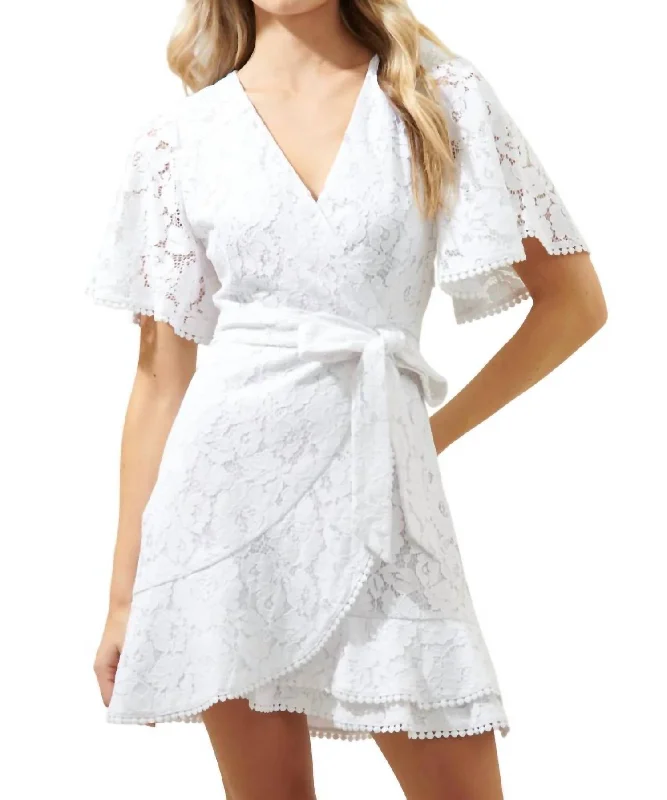 Urban Elegance Deals Le Lune Faux Wrap Lace Mini Dress In White