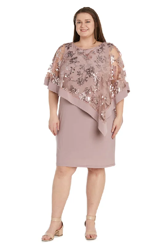 Shop Sales R&M Richards 2851W Short Sequin Floral Poncho Plus Size Dress