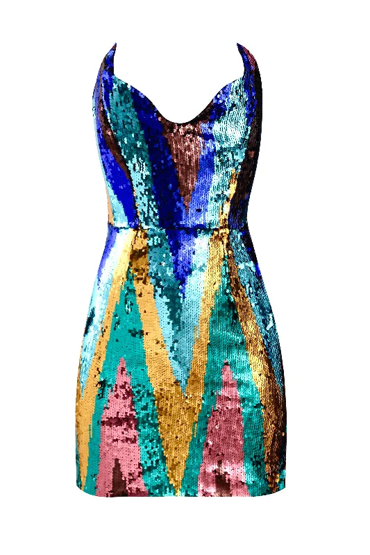 Budget Friendly Sequinned Strapless Chevron Mini Dress