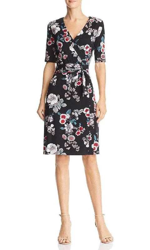 Ends Soon Adrianna Papell AP1D103459 Short Sleeve Floral Print Cocktail Wrap Dress