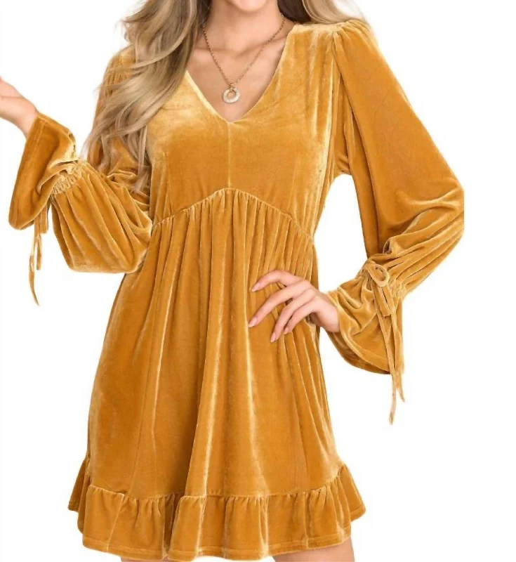 Discount Extravaganza Velvet Mini Dress In Goldenrod