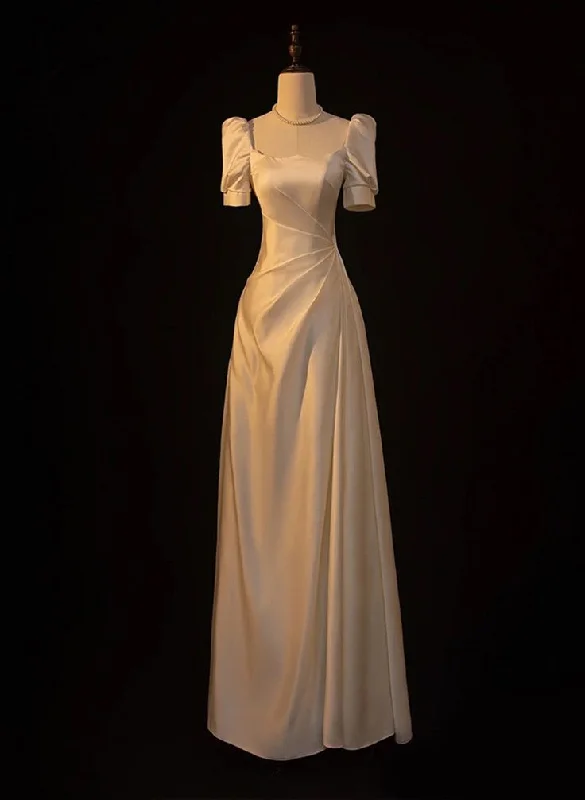 Trendy Threads Elegant White Satin A-line Wedding Party Dress Long Prom Dress Evening Gown Y7546