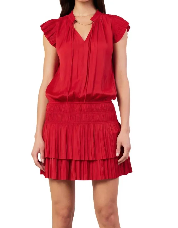 Save Big Pleated Mini Dress In Red