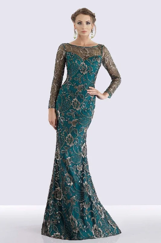 Sophisticated Style Offers Feriani Couture - 18718 Floral Lace Long Sleeve Sheath Dress