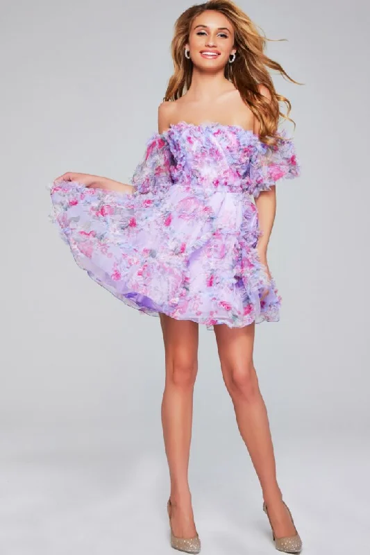 Unleash Your Style Jovani 40330 Floral Short Printed A Line Cocktail Dress