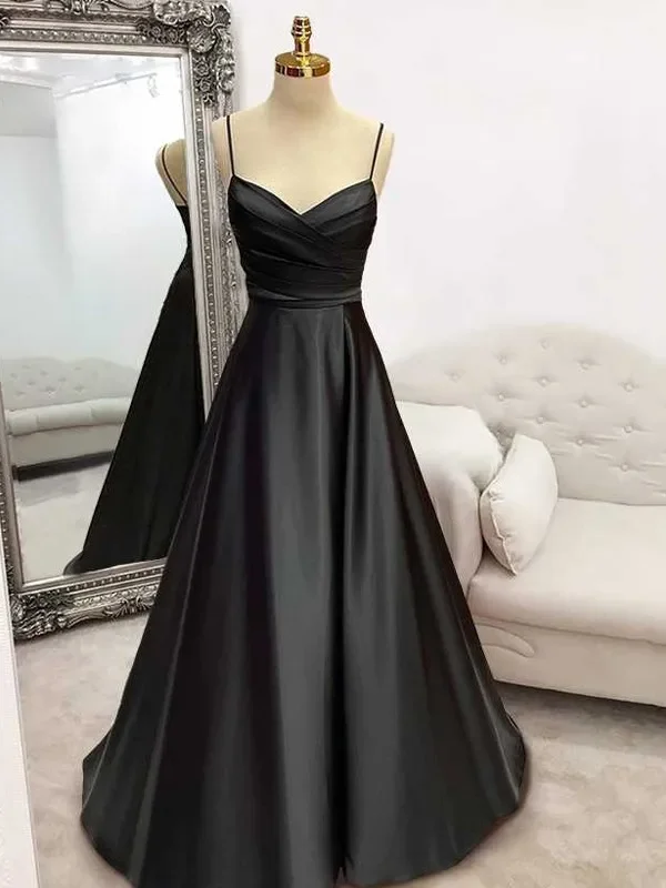 End Of Season Sale Custom Black A Line Formal Dresses V Neck Pleat Party Dress For Wedding Spaghetti Strap Special Occasion Dresses robe soirée