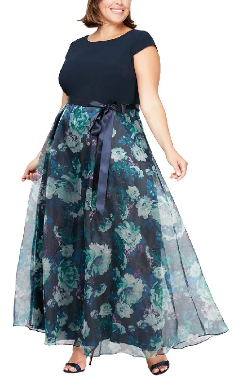 On-Trend Fashion Offers SL Fashions 9441141 Plus Size Floral Printed Organza Skirt Long Dress