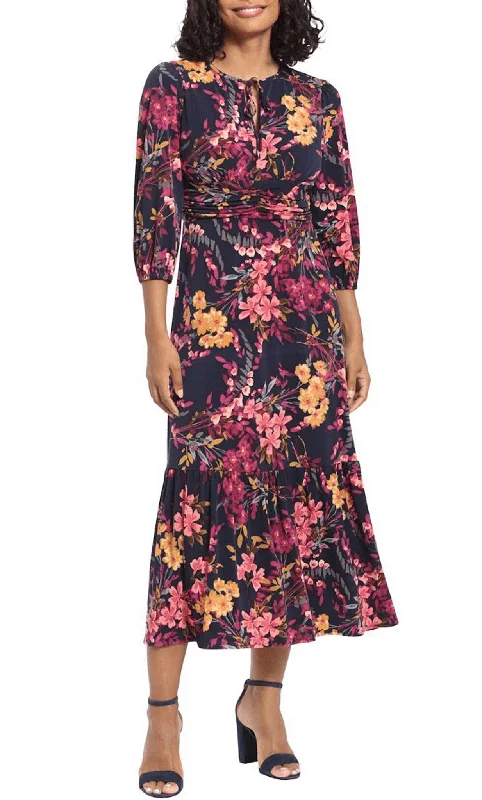 Bold Style Discounts London Times T6548M - Floral Draped A-line Gown