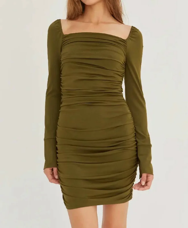 Daily Deals Ruched Knit Mini Dress In Olive