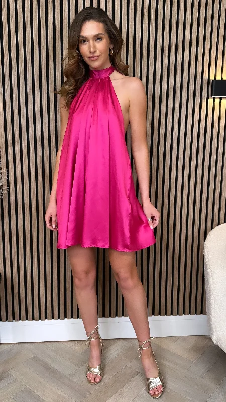 Unbeatable Deals Tori Fuchsia Halterneck Mini Dress