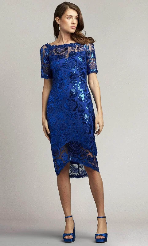 Trendy Fashion Sale Tadashi Shoji CAI23266MD - Floral Sequined Midi Sheath Dress