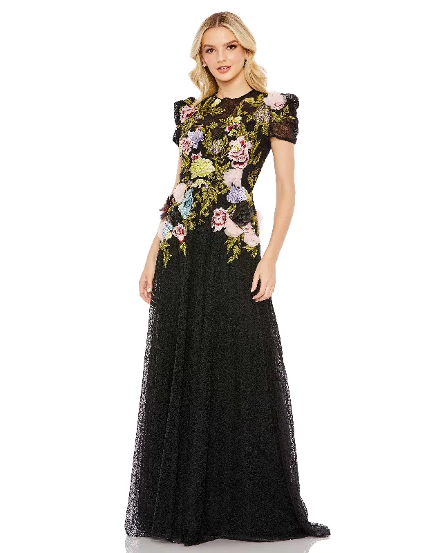 Vintage-Inspired Style Offers Mac Duggal 11411 Floral Long Formal Evening Dress