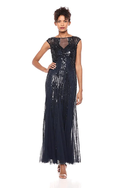 Contemporary Chic Promotions Adrianna Papell AP1E204689 Long Formal Beaded Cap Sleeve Dress