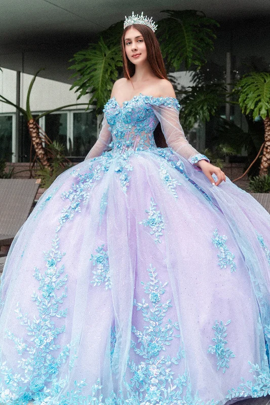 Limited Styles Long 3D Floral Applique Sweet 16 Quinceanera Dress