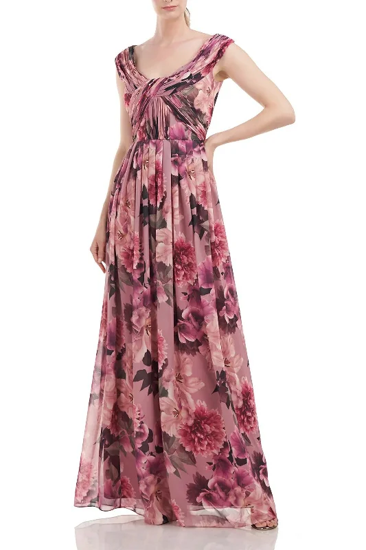 Embrace New Fashion Kay Unger 5518984 Long Formal Floral Print Chiffon Dress