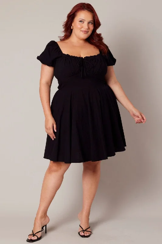 Urban Style Promotions Black Corset Puff Sleeve Mini Dress