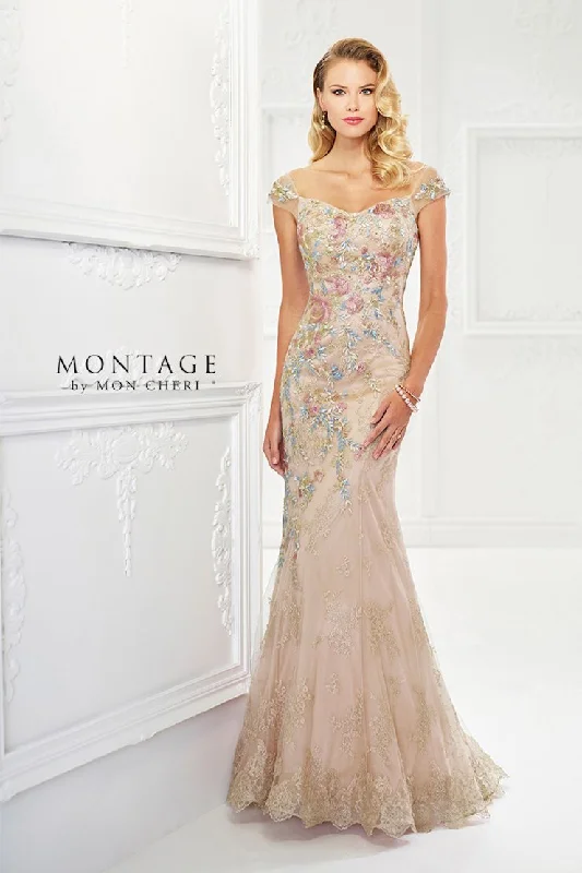 Unleash Your Fashion Montage 118966 Long Metallic Evening Floral Formal Dress