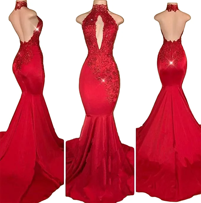 Low Price Special Sexy backless mertail banquet evening dress  company annual party long lace applique winter wedding gown drop shipping fulfill