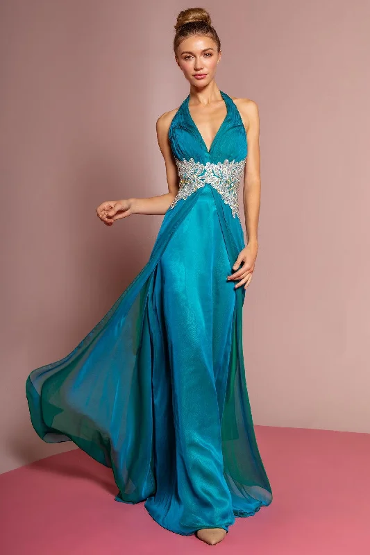 Fashion-Forward Prom Long Halter Neck Chiffon Evening Dress