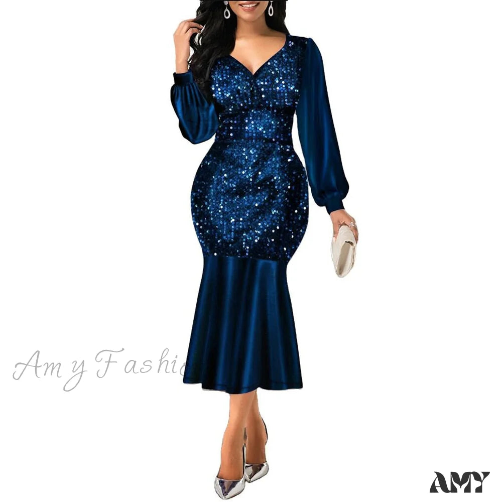 Season Sale Amy Fashion - Sexy V Neck Sequin Evening Wedding Party Dress