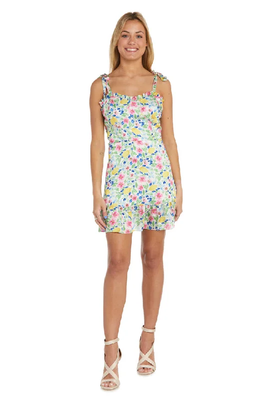 Hurry Before It'S Gone Morgan & Co 1361 Short Lemon Floral Print Cocktail Dress