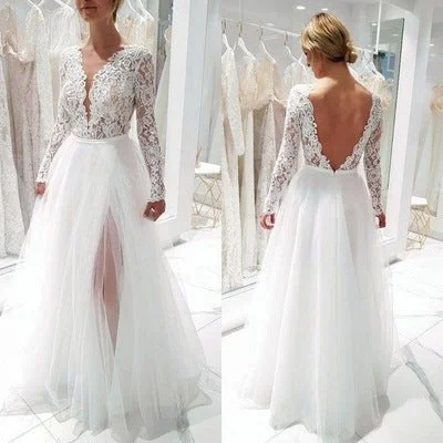 Clearance Event Deep V Neck V Back Wedding prom Dresses with Appliques  cg7655