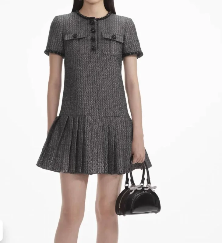 High-End Style Discounts Metallic Boucle Mini Dress In Dark Silver/black