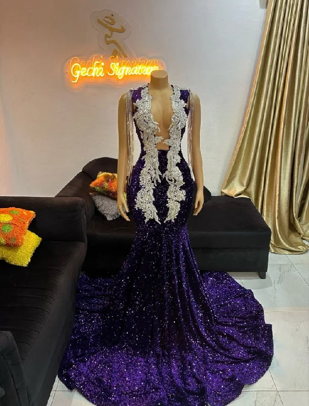 Don't Miss Out Long Purple Sequin Dress, Prom Dress, Wedding Reception Dress, Party Dress, Birthday Dress, Homecoming Dress, women clothing, Mermaid Dress