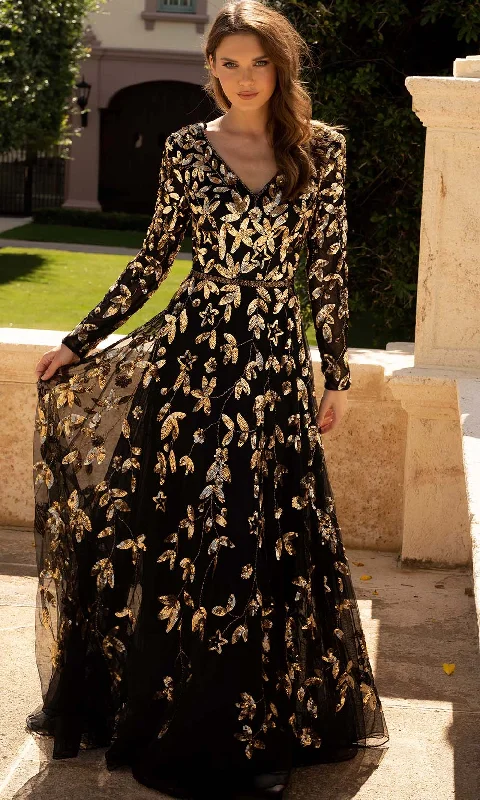 Cozy Comfort Style Sale Primavera Couture - 11062 Floral And Stars Long Sleeve Prom Dress