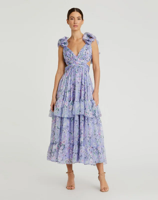 Athleisure Style Sale Mac Duggal 56049 Floral Print Cocktail Midi Dress