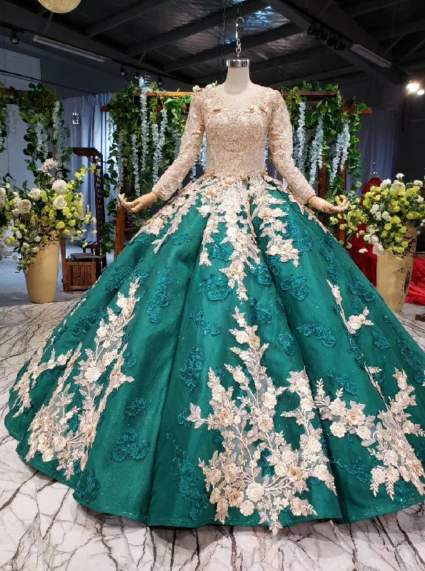 Chic & Modern Sales Long Sleeve Ball Gown Wedding Dress Appliques Beading Quinceanera Dresses PO075