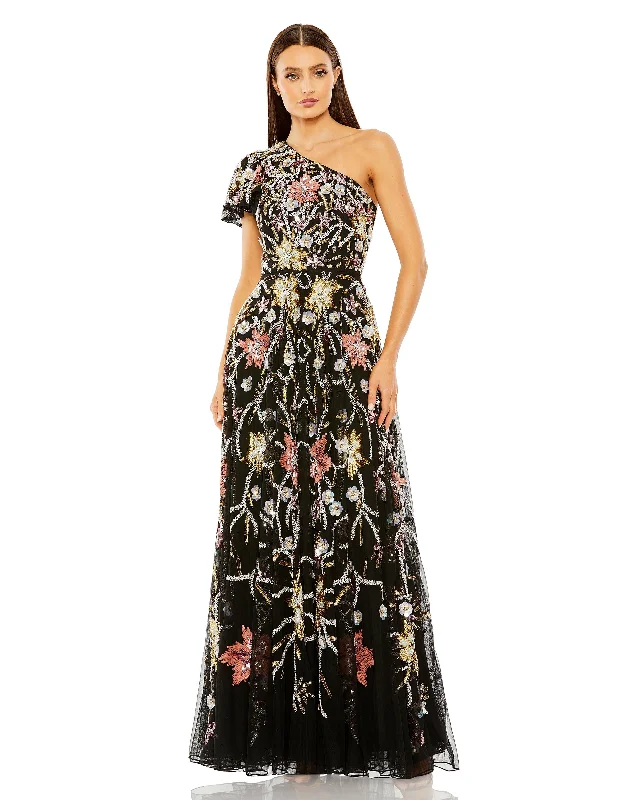 Don't Miss Out Mac Duggal 6134 Long Floral Sequin Beaded Formal Prom Dress