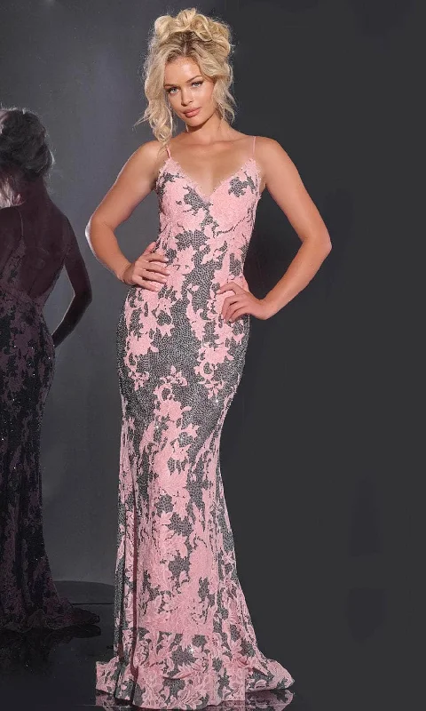 Crazy Price Slashing Jovani 44033 - 3D Floral Spaghetti Strap Prom Gown