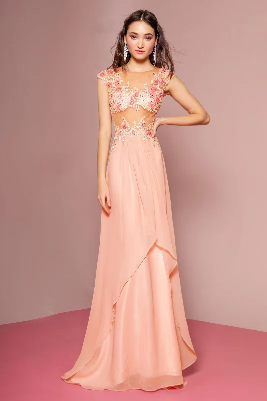 Sophisticated Style Offers Prom Long Dress Cap Sleeve Chiffon Evening Gown