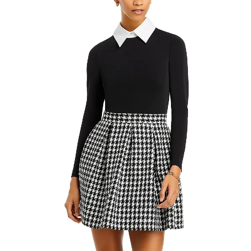 Bold Style Discounts Chara Womens Houndstooth Pleated Mini Dress