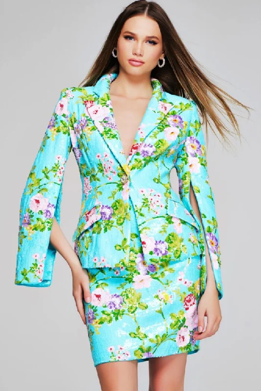 Trendy Pulse Jovani 42147 Short Floral Printed Blazer Cocktail Dress