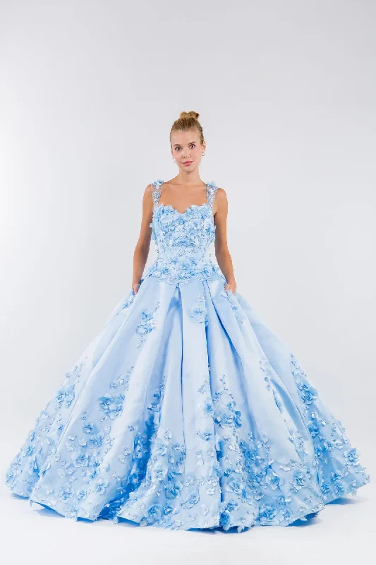 Embrace New Fashion 3D Floral Long Sleeveless Quinceanera Dress