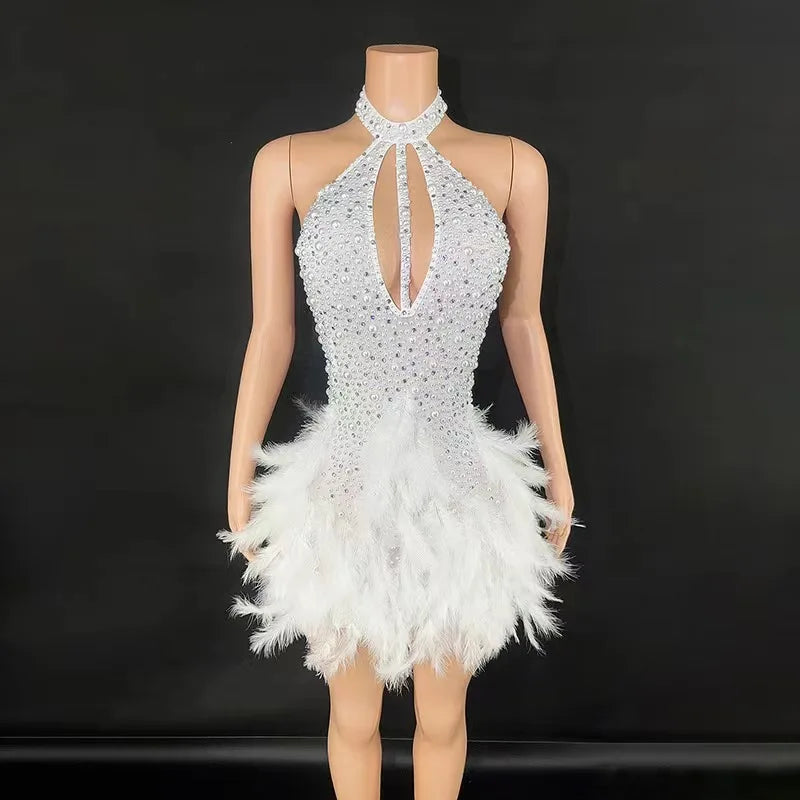 Feminine Style Promotions Novance Y3276 Hot Sales 2024 New Arrivals High Neck Elegant Sequin Evening Night Wedding Dress with Pearls Feather for Dress