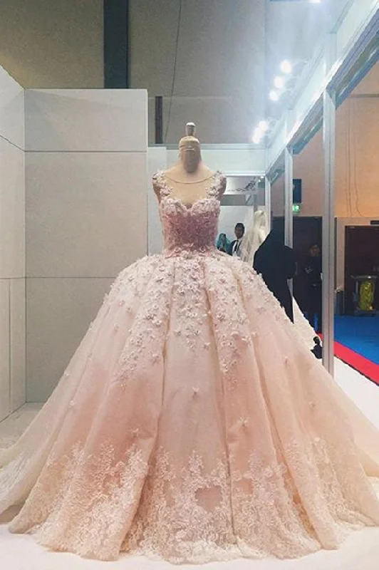 Season Offer Ball Gown Sleeveless Lace Appliqued Tulle Prom Dress Quinceanera Dress Wedding Dress N1046