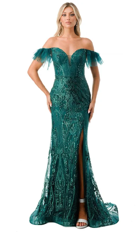 Season Offer Aspeed Design L2786F - Ruffled Sleeve Embellished Evening Gown