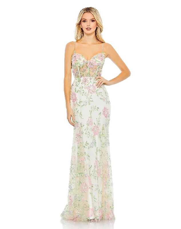 Limited Stock Mac Duggal 68180 Long Floral Fitted Prom Gown Sale